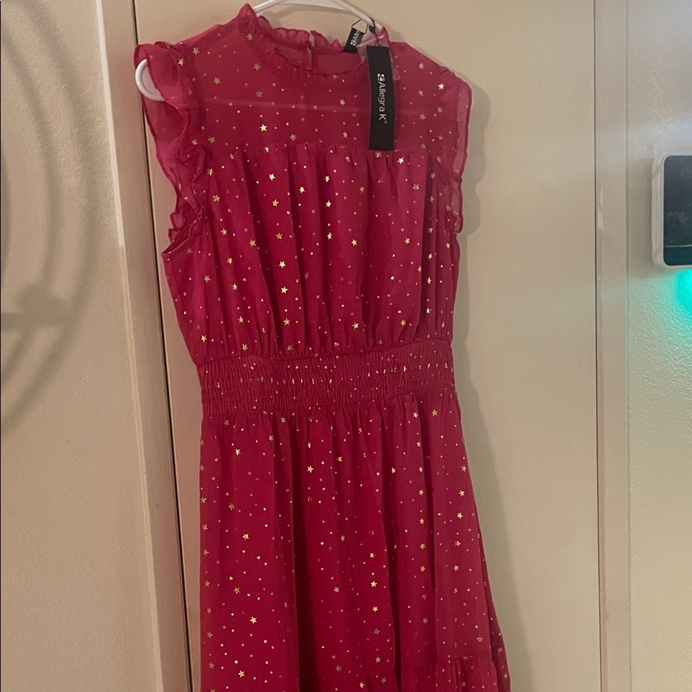 Allegra K Smocked Waist Gilding Metallic Stars Chiffon Dress - Picture 6 of 11